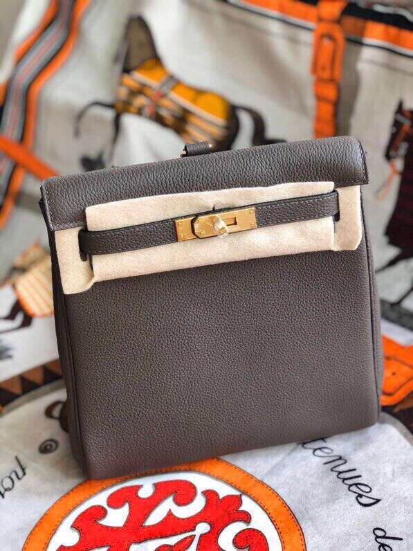 Hermes Kelly Ado Backpack In Dark Grey Clemence Leather